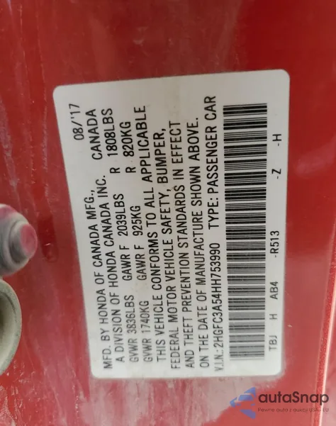 2017 Honda Civic Si из США, поврежденный, VIN 2HGFC3A54HH753990